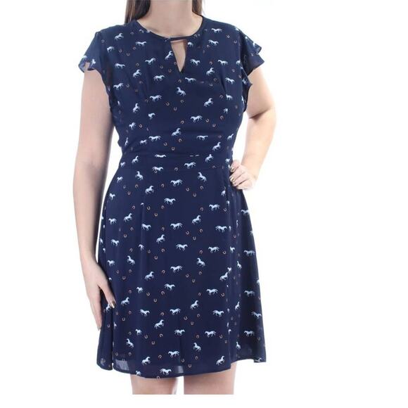 EUC Maison Jules Size XS Women's flutter sleeves Navy Horses Dress - Picture 1 of 6